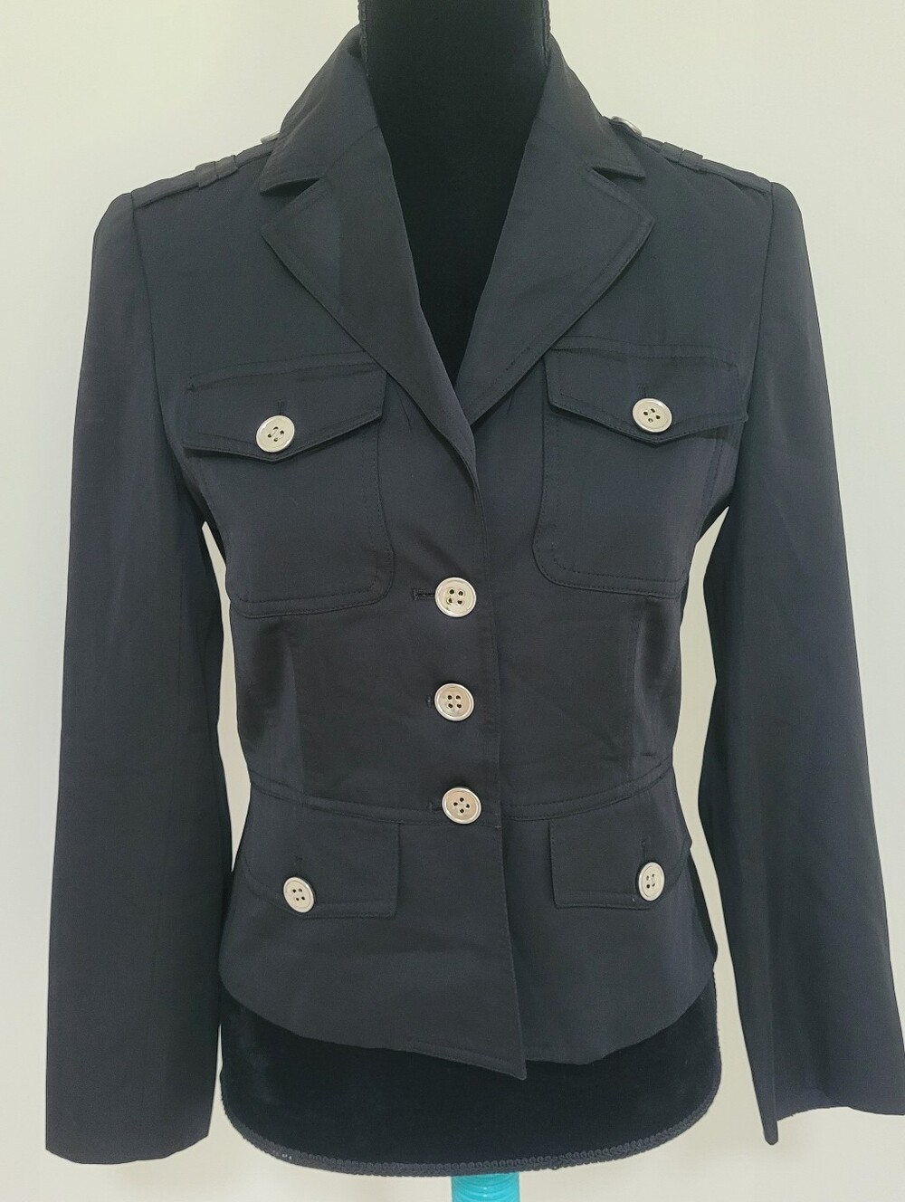 Sandra Angelozzi Women's Vintage Structured Notched Lapel Blazer 34 Black